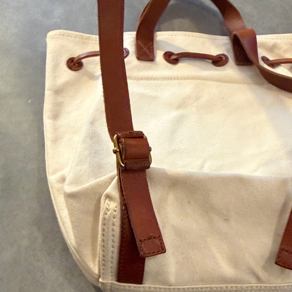 Madewell Natural Canvas & Brown Leather Drawstring Backpack - Picture 10 of 11